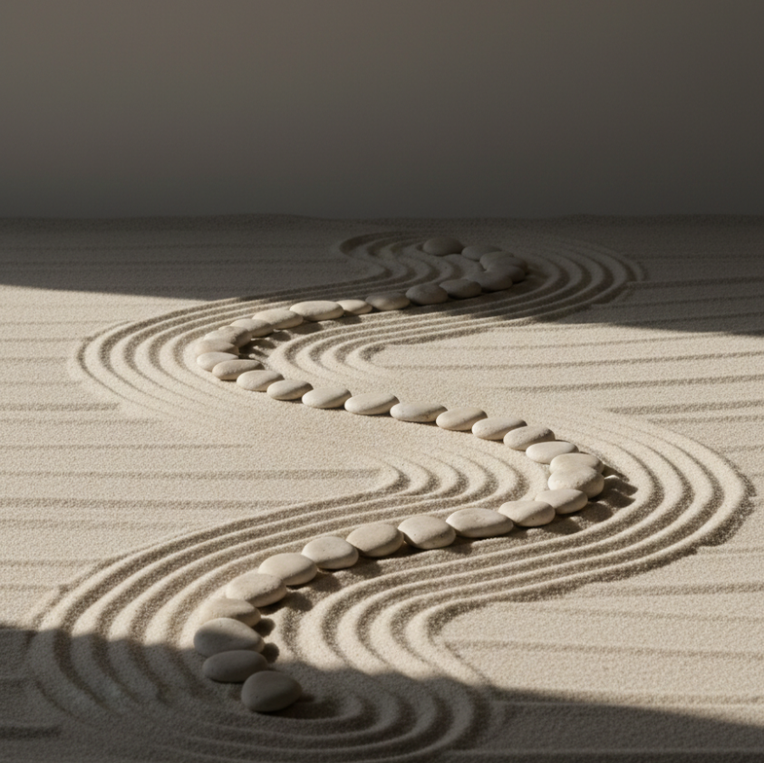 KAVIE. Studio Marketing Branding Design – Zensteine im Sand ziehen feine Kurven